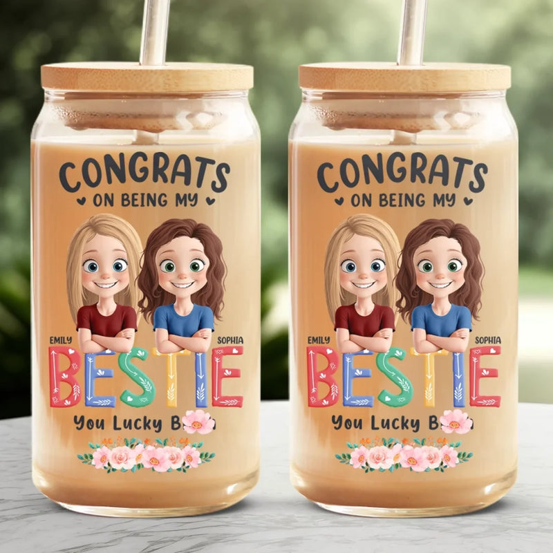 Sister Makes Life Sparkle - Bestie Personalized Custom Glass Cup, Iced Coffee Cup - Gift For Best Friends, BFF, Sisters