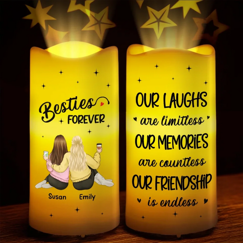 Laughing Together, Always Together - Bestie Personalized Custom LED Projection Flameless Candle - Gift For Best Friends, BFF, Sisters