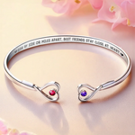 Besties For Life - Bestie Personalized Custom Engraved Infinity Heart Bangle With Birthstones - Gift For Best Friends, BFF