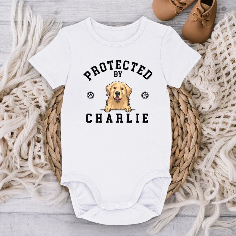 Custom Baby Onesie - Personalized Baby Shower, Gender Reveal Gifts For New Moms, New Dads, New Parents, Dog Cat Lovers - Guarded By My Dog