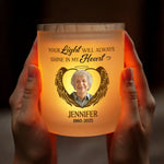 Custom Photo A Beautiful Soul, A Forever Glow - Memorial Personalized Custom Printed Glass Jar With LED Candle - Sympathy Gift For Family