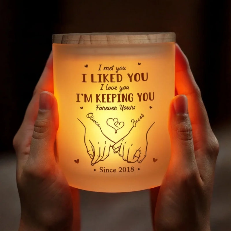 From Our First Kiss Till Our Last Breath - Couple Personalized Custom Printed Glass Jar With LED Candle - Gift For Husband, Wife, Couple