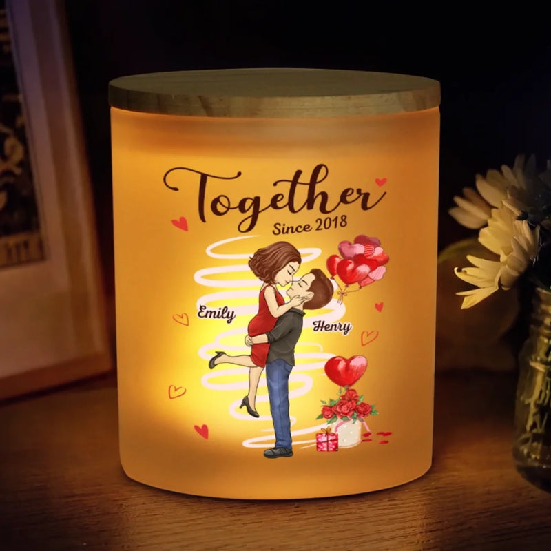 Soulmates For Life - Couple Personalized Custom Printed Glass Jar With LED Candle - Gift For Husband Wife, Anniversary