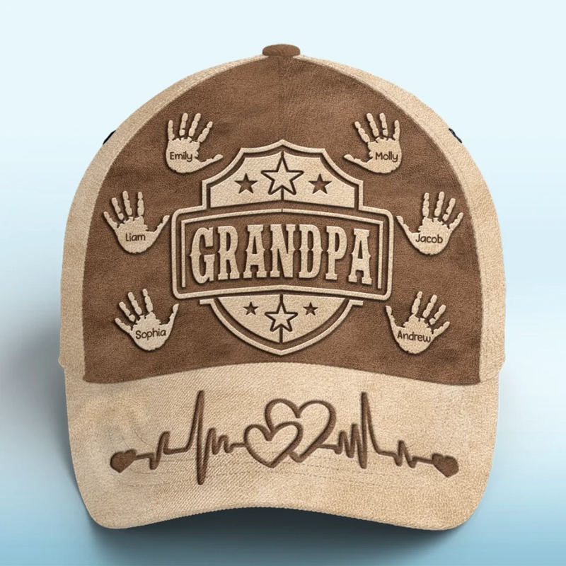 Handcrafted With Love - Family Personalized Custom Hat, All Over Print Classic Cap - Father's Day, Gift For Dad, Grandpa