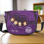A Purse Full Of Love, A Heart Full Of Grandkids - Family Personalized Custom Leather Saddle Bag - Mother's Day, Gift For Grandma, Mom