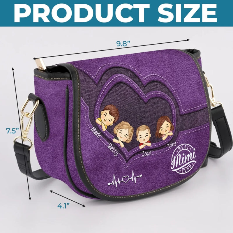 A Purse Full Of Love, A Heart Full Of Grandkids - Family Personalized Custom Leather Saddle Bag - Mother's Day, Gift For Mom, Grandma