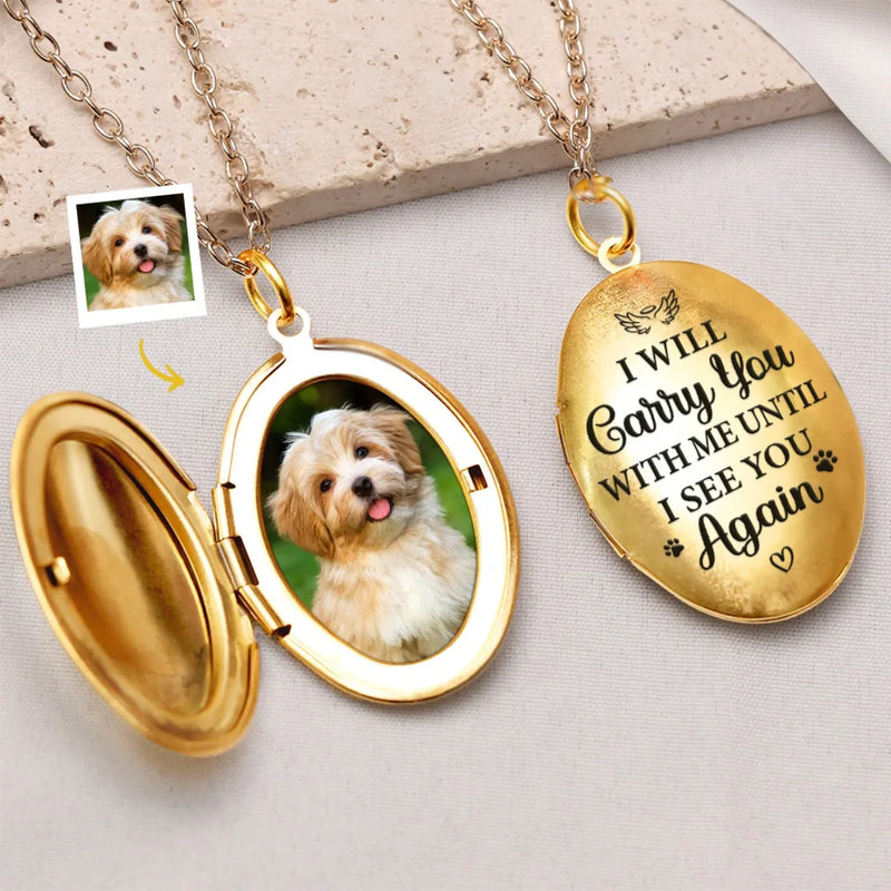 Custom Photo You Left Paw Prints On My Heart - Memorial Personalized Custom Locket Necklace - Sympathy Gift For Pet Owners, Pet Lovers