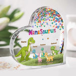 Love Grows Where Mom Is - Family Personalized Custom Heart Shaped Acrylic Plaque - Mother's Day, Gift For Grandma, Kids, Dinosaur Lovers