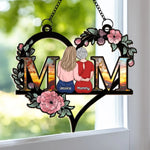 Mom, Forever In My Heart - Family Personalized Window Hanging Suncatcher Ornament - Mother's Day, Gift For Mom, Daughter