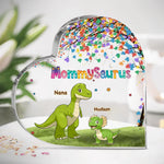 Love Grows Where Mom Is - Family Personalized Custom Heart Shaped Acrylic Plaque - Mother's Day, Gift For Grandma, Kids, Dinosaur Lovers