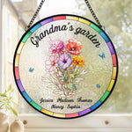 Growing Love, One Flower At A Time - Family Personalized Custom Stained Glass Window Hanging Suncatcher - Mother's Day, Gift For Grandma, Mom, Grandparent