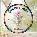 Growing Love, One Flower At A Time - Family Personalized Custom Stained Glass Window Hanging Suncatcher - Mother's Day, Gift For Grandma, Mom, Grandparent