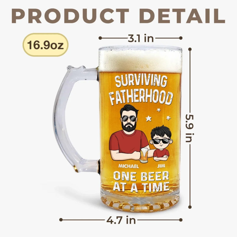 Cheers To Fatherhood - Family Personalized Custom Glass Beer Mug - Father's Day, Gift For Dad, Grandpa