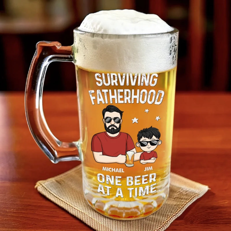 Cheers To Fatherhood - Family Personalized Custom Glass Beer Mug - Father's Day, Gift For Dad, Grandpa