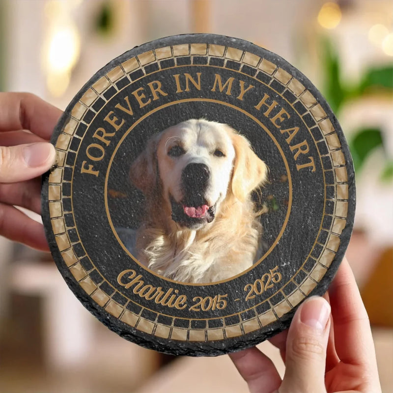 Custom Photo In Loving Memory Of A Faithful Friend - Memorial Personalized Custom Round Shaped Stone With Stand - Sympathy Gift For Dog Lovers, Pet Owners