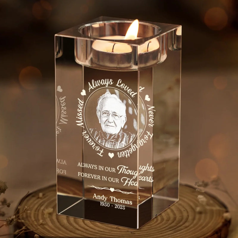 Custom Photo Your Love Leaves A Memory - Memorial Personalized Custom 3D Crystal Photo Laser Engraved, Crystal Candle Holder - Sympathy Gift For Family