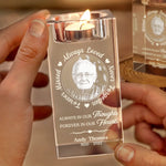 Custom Photo Your Love Leaves A Memory - Memorial Personalized Custom 3D Crystal Photo Laser Engraved, Crystal Candle Holder - Sympathy Gift For Family