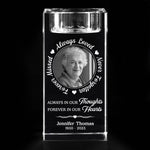 Custom Photo Your Love Leaves A Memory - Memorial Personalized Custom 3D Crystal Photo Laser Engraved, Crystal Candle Holder - Sympathy Gift For Family