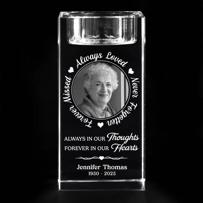 Custom Photo Your Love Leaves A Memory - Memorial Personalized Custom 3D Crystal Photo Laser Engraved, Crystal Candle Holder - Sympathy Gift For Family
