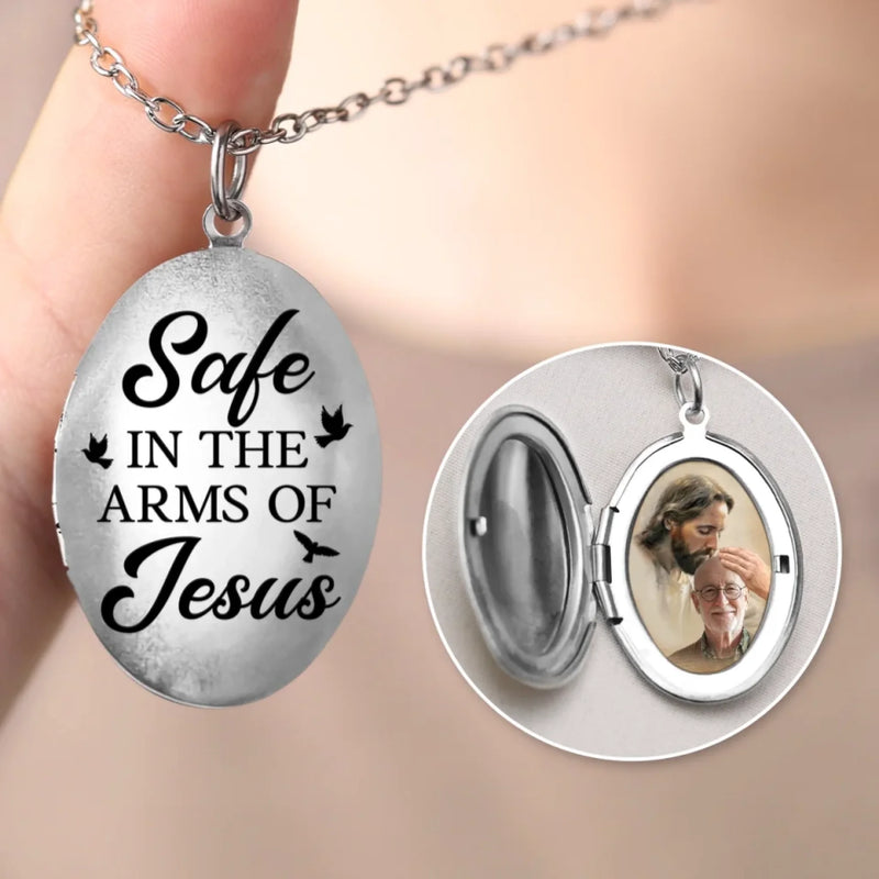 Custom Photo Holding On To Love Forever - Memorial Personalized Custom Locket Necklace - Sympathy Gift For Family Members