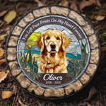 Custom Photo You Left Paw Prints On My Heart Forever - Memorial Personalized Custom 3D Mosaic Faux Stained Glass Print Round Shaped Memorial Stone - Sympathy Gift For Dog Lovers