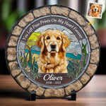 Custom Photo You Left Paw Prints On My Heart Forever - Memorial Personalized Custom 3D Mosaic Faux Stained Glass Print Round Shaped Memorial Stone - Sympathy Gift For Dog Lovers