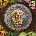 Custom Photo You Left Paw Prints On My Heart Forever - Memorial Personalized Custom 3D Mosaic Faux Stained Glass Print Round Shaped Memorial Stone - Sympathy Gift For Dog Lovers