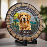 Custom Photo You Left Paw Prints On My Heart Forever - Memorial Personalized Custom 3D Mosaic Faux Stained Glass Print Round Shaped Memorial Stone - Sympathy Gift For Dog Lovers