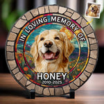 Custom Photo My Pawprints May No Longer Be In Your House - Memorial Personalized Custom 3D Mosaic Faux Stained Glass Print Round Shaped Memorial Stone - Sympathy Gift For Dog Lovers, Pet Owners