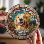 Custom Photo My Pawprints May No Longer Be In Your House - Memorial Personalized Custom 3D Mosaic Faux Stained Glass Print Round Shaped Memorial Stone - Sympathy Gift For Dog Lovers, Pet Owners