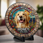 Custom Photo My Pawprints May No Longer Be In Your House - Memorial Personalized Custom 3D Mosaic Faux Stained Glass Print Round Shaped Memorial Stone - Sympathy Gift For Dog Lovers, Pet Owners