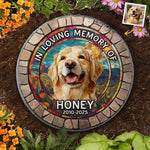 Custom Photo My Pawprints May No Longer Be In Your House - Memorial Personalized Custom 3D Mosaic Faux Stained Glass Print Round Shaped Memorial Stone - Sympathy Gift For Dog Lovers, Pet Owners