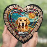 Custom Photo In Loving Memory Of - Memorial Personalized Custom 3D Mosaic Faux Stained Glass Print Heart Shaped Stone With Stand - Sympathy Gift For Dog Lovers