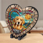 Custom Photo In Loving Memory Of - Memorial Personalized Custom 3D Mosaic Faux Stained Glass Print Heart Shaped Stone With Stand - Sympathy Gift For Dog Lovers