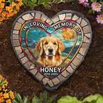Custom Photo In Loving Memory Of - Memorial Personalized Custom 3D Mosaic Faux Stained Glass Print Heart Shaped Stone With Stand - Sympathy Gift For Dog Lovers