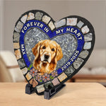 Custom Photo Forever My Furry Angel - Memorial Personalized Custom 3D Mosaic Faux Stained Glass Print Heart Shaped Stone With Stand - Sympathy Gift For Dog Lovers