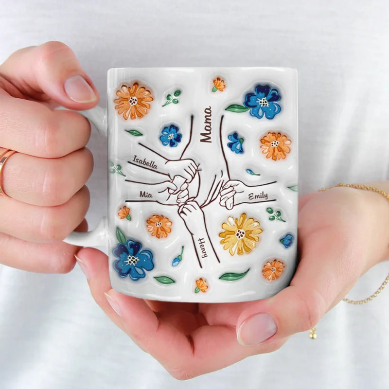 Our Hearts In Mom's Loving Hands - Family Personalized Custom 3D Inflated Effect Printed Mug - New Arrival, Mother's Day, Gift For Mom, Grandma