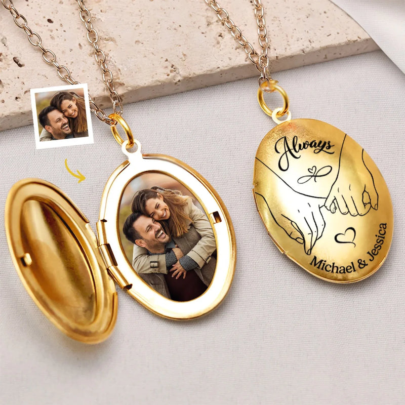 Custom Photo I Promise To Always Be By Your Side - Couple Personalized Custom Locket Necklace - Gift For Husband Wife, Anniversary