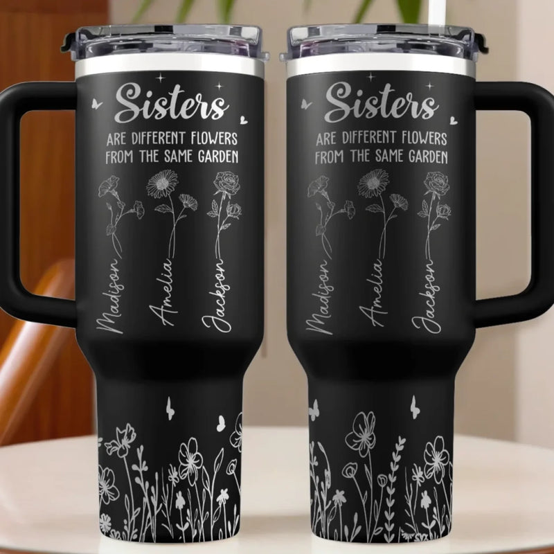 Friendship Blooms In The Heart - Bestie Personalized Custom Engraved 40oz Tumbler With Handle - Gift For Best Friends, BFF, Sisters