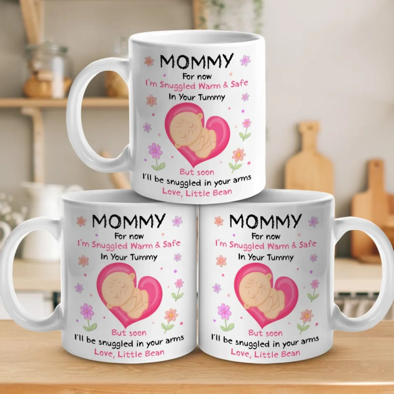 Warming Your Belly, Soon To Warm Your World - Family Personalized Custom Mug - Mother's Day, Baby Shower Gift, Gift For First Mom, Newborn Baby