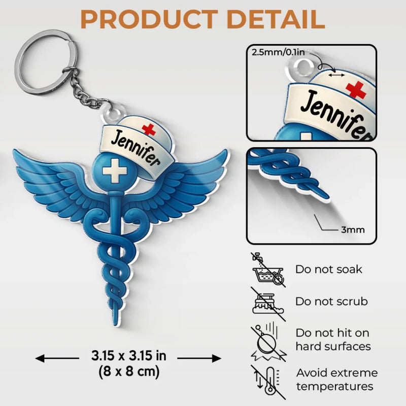 With Wings Of Compassion, I Serve - Nurse Personalized Custom Shaped Acrylic Keychain - Appreciation, Thank You Gift, Nurse Life, Doctor Life