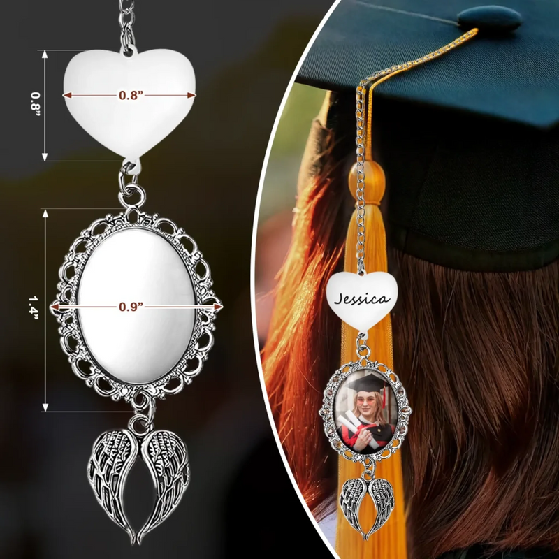 Custom Photo You Are Always In My Heart - Memorial Personalized Custom Graduation Tassel Heart & Angel Wing Charm - Sympathy Gift, Graduation Gift For Family Members, Siblings, Brothers, Sisters