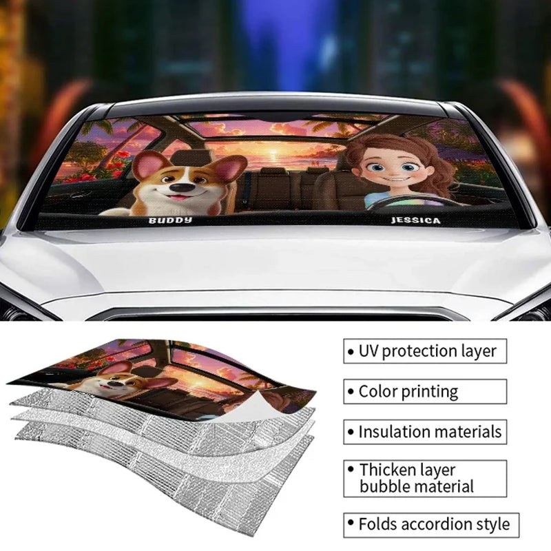 Paws On Board, Fun Ahead - Dog & Cat Personalized Custom Auto Windshield Sunshade, Car Window Protector - Mother's Day, Gift For Pet Owners, Pet Lovers
