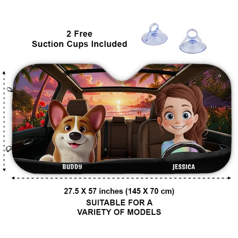 Paws On Board, Fun Ahead - Dog & Cat Personalized Custom Auto Windshield Sunshade, Car Window Protector - Mother's Day, Gift For Pet Owners, Pet Lovers