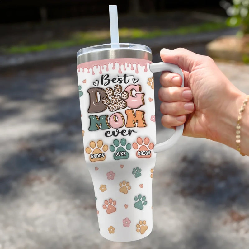 My Kids Have Paws - Dog Personalized Custom 3D Inflated Effect Printed 40 Oz Stainless Steel Tumbler With Handle - Gift For Pet Owners, Pet Lovers