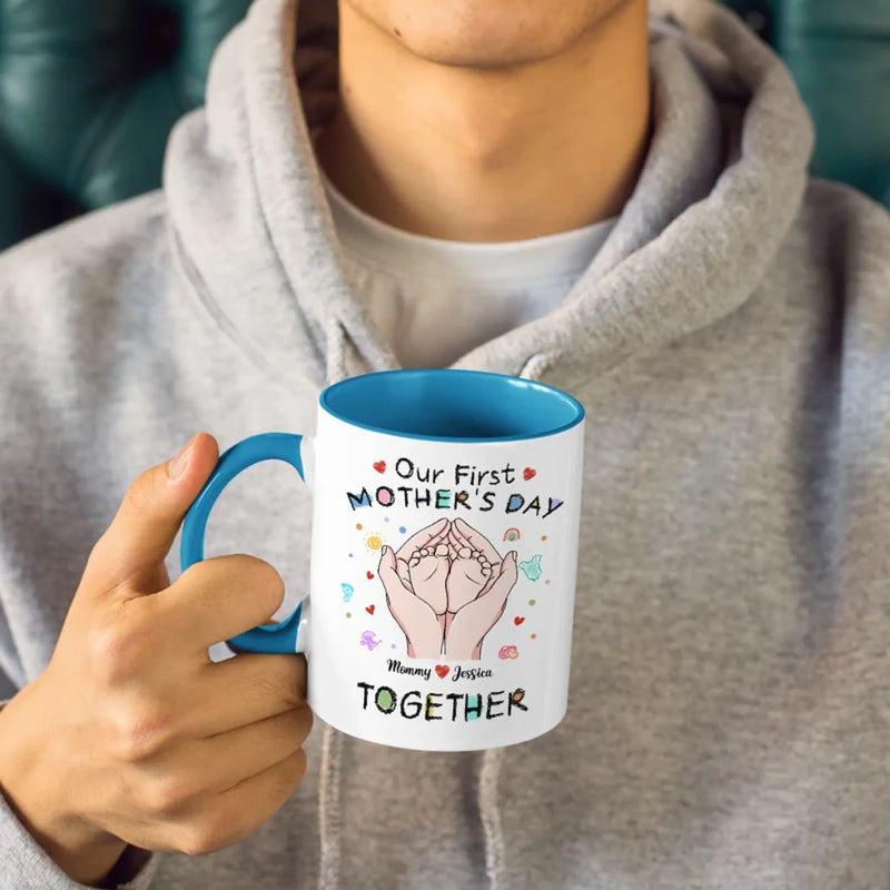 Love Begins Here - Family Personalized Custom Accent Mug - Mother's Day, Baby Shower Gift, Gift For First Mom