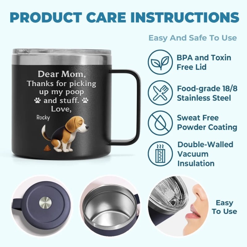 Behind Every Bark Is A Loving Mom - Dog Personalized Custom 14oz Stainless Steel Tumbler With Handle - Mother's Day, Gift For Pet Owners, Pet Lovers