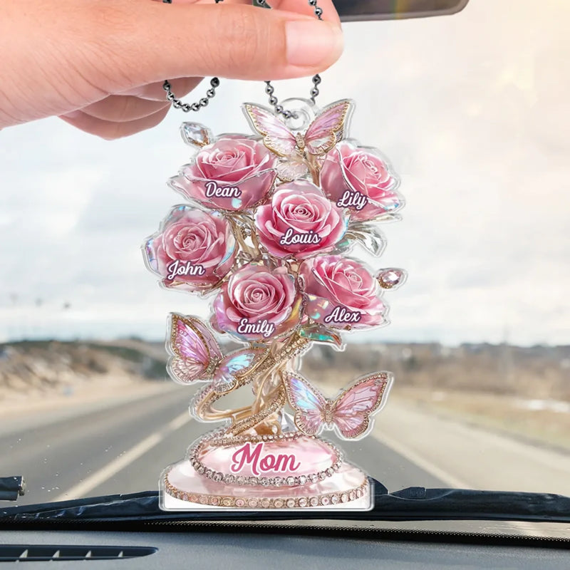 Every Rose Tells Your Story - Family Personalized Custom Car Ornament - Acrylic Custom Shaped - Mother's Day, Gift For Mom, Grandma