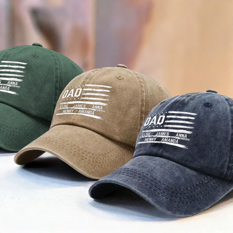Carrying My Crew On My Cap - Family Personalized Custom Vintage Washed Denim Baseball Cap - Father's Day, Gift For Dad, Grandpa