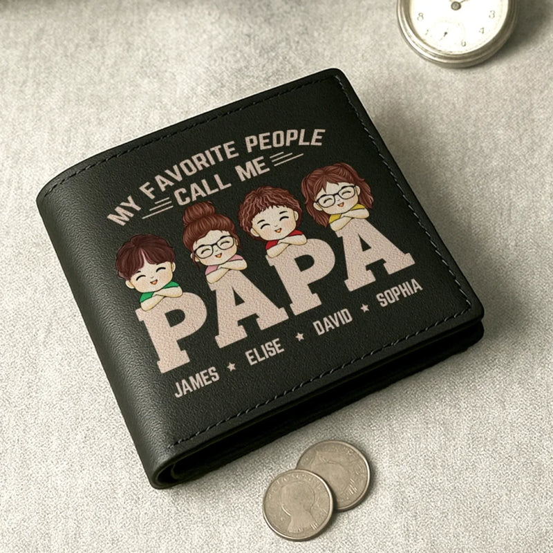 Custom Double-Sided Printed Leather Wallet - Personalized Father's Day Birthday Gifts For Dad - My Favorite People Call Me Papa